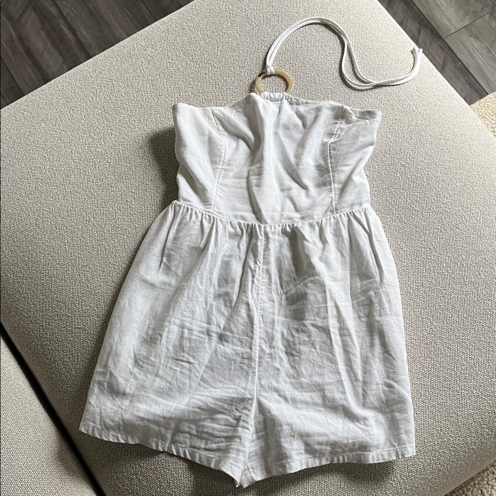 White Strapless Romper with Ring Detail
